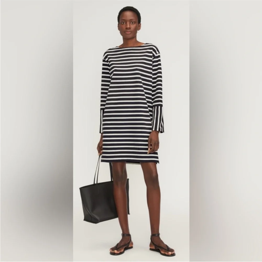 Everlane Navy and White Striped Long Sleeve Dress, new without tags